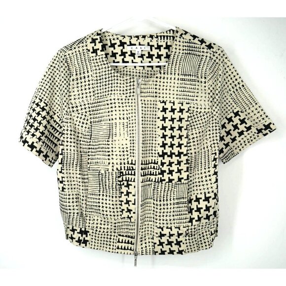 CAbi Jackets & Blazers - NEW Cabi Geometric Cropped Zip Up Jacket Beige Black M